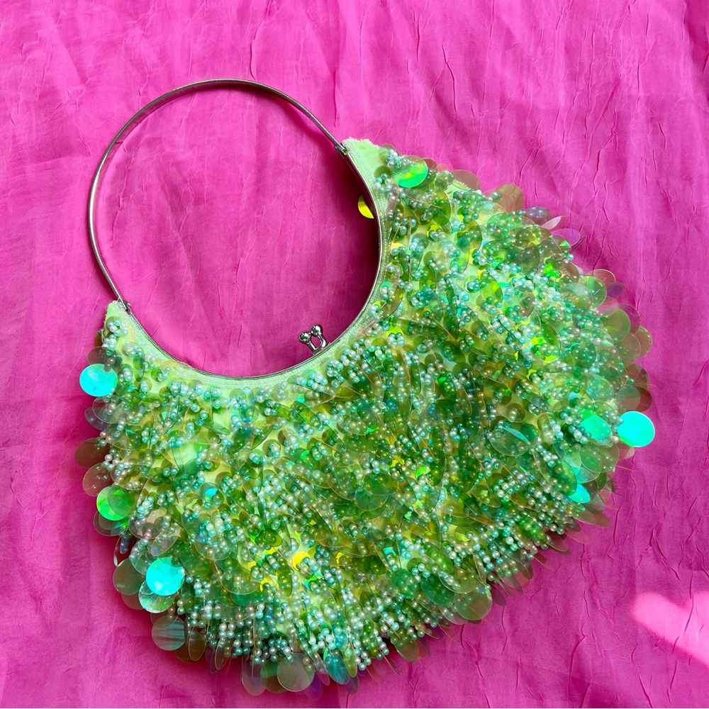 Green Beaded Vintage Y2K Shoulder Bag BRAT Style Purse - Picture 12 of 12
